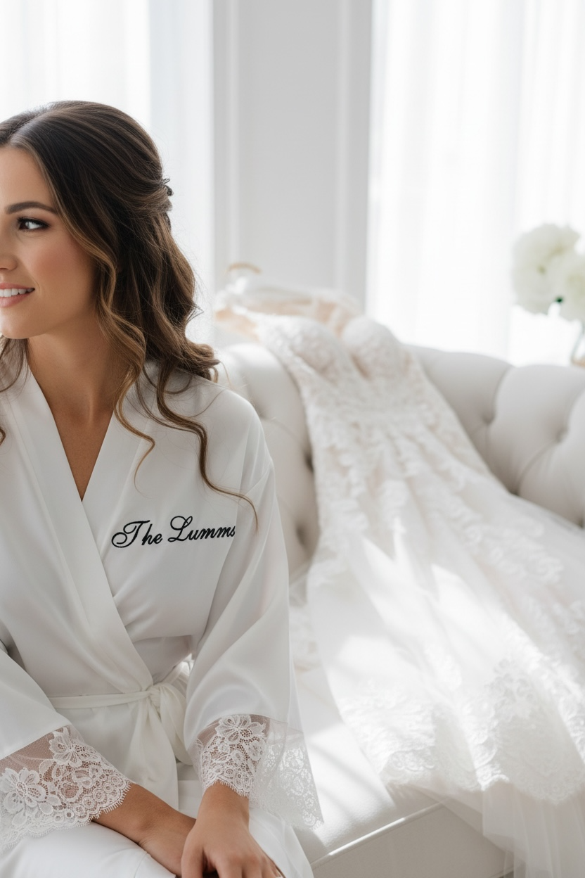 Bride Personalized White Silk Robe Monogram Bridal Shower Gift Bride to Be Future Mrs Wedding Day Robe Best Friend Engagement Something Blue personalized white silk bride robe custom bride robe with name bridal shower gift for bride to be future mrs wedding day robe luxury silk getting ready robe engagement gift for bride monogram bridal robe something blue bridal robe wedding morning robe for bride personalized bridal keepsake gift best friend bride gift daughter wedding gift elegant bride gift