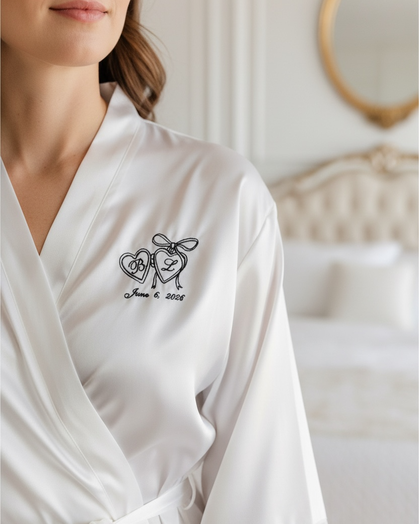 Bride Personalized White Silk Robe Monogram Bridal Shower Gift Bride to Be Future Mrs Wedding Day Robe Best Friend Engagement Something Blue personalized white silk bride robe custom bride robe with name bridal shower gift for bride to be future mrs wedding day robe luxury silk getting ready robe engagement gift for bride monogram bridal robe something blue bridal robe wedding morning robe for bride personalized bridal keepsake gift best friend bride gift daughter wedding gift elegant bride gift