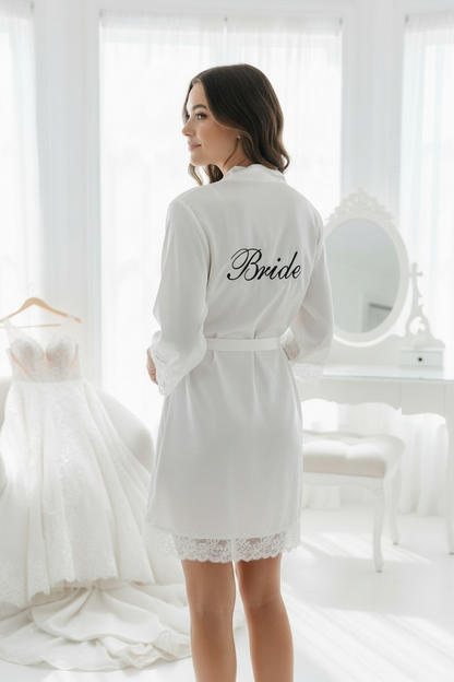Bride Personalized White Silk Robe Monogram Bridal Shower Gift Bride to Be Future Mrs Wedding Day Robe Best Friend Engagement Something Blue personalized white silk bride robe custom bride robe with name bridal shower gift for bride to be future mrs wedding day robe luxury silk getting ready robe engagement gift for bride monogram bridal robe something blue bridal robe wedding morning robe for bride personalized bridal keepsake gift best friend bride gift daughter wedding gift elegant bride gift