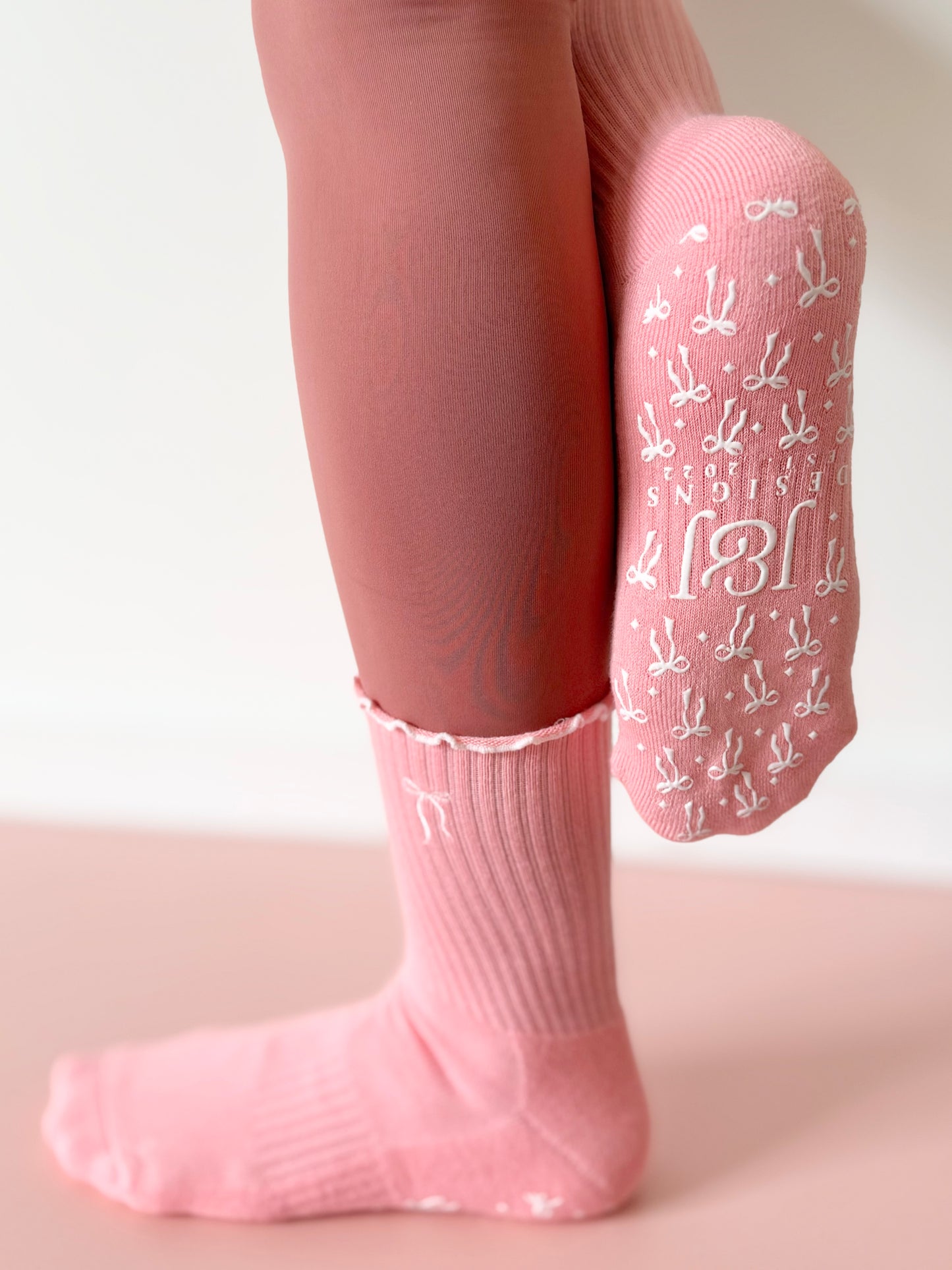 Pilates Socks Non-Slip Grip Bow Design