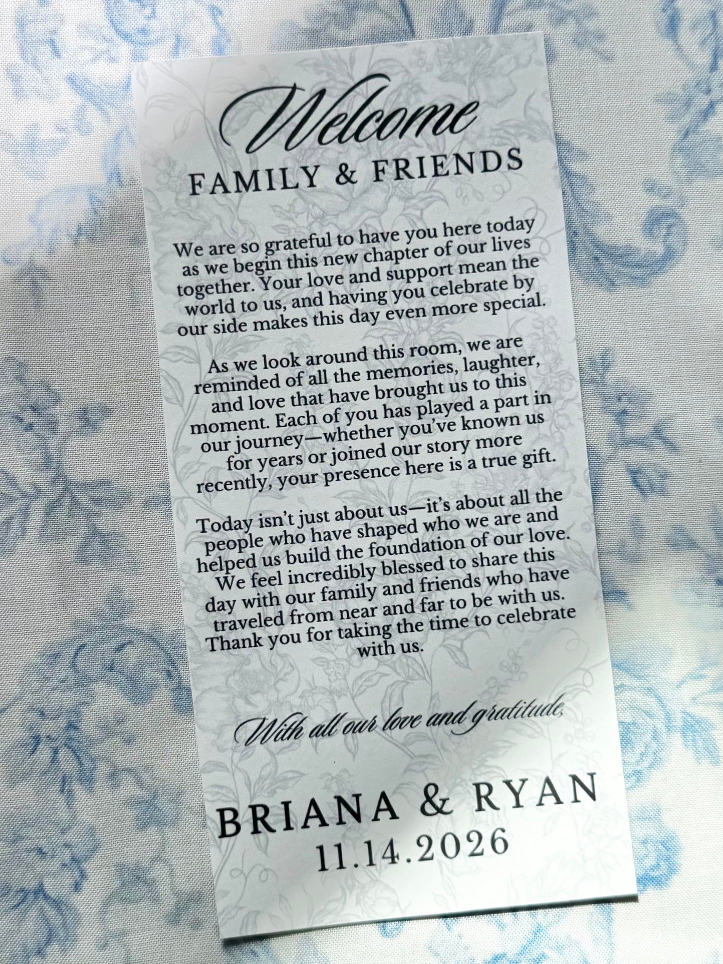 custom wedding table guest thank you card printed bridal shower plate card wedding reception welcome note to guest baby shower table decor personalized event stationery elegant table setting thank you note wedding guest unique wedding detail thoughtful guest appreciation card custom printed wedding decor table favor card personalized thank you message guests bridal shower baby shower reception custom name card wedding elegant printed thank you table note modern minimal design wedding stationery