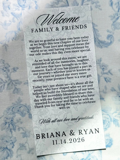 custom wedding table guest thank you card printed bridal shower plate card wedding reception welcome note to guest baby shower table decor personalized event stationery elegant table setting thank you note wedding guest unique wedding detail thoughtful guest appreciation card custom printed wedding decor table favor card personalized thank you message guests bridal shower baby shower reception custom name card wedding elegant printed thank you table note modern minimal design wedding stationery