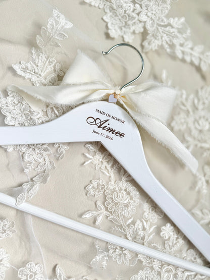 Personalized Hanger for Bridal Party Wedding Dress Hanger with Name for Bridesmaid Dress Hanger for Maid of Honor Gift for Wedding Party bride to be gift something blue gift for bride on wedding day gift for matron of honor wedding dress hanger with name for photography with wedding dress she said yes to the dress gift for wedding dress shopping day gift for mother of the bride gift for mother of the groom white wedding dress hanger with engraved wedding date and name for bridal party gift