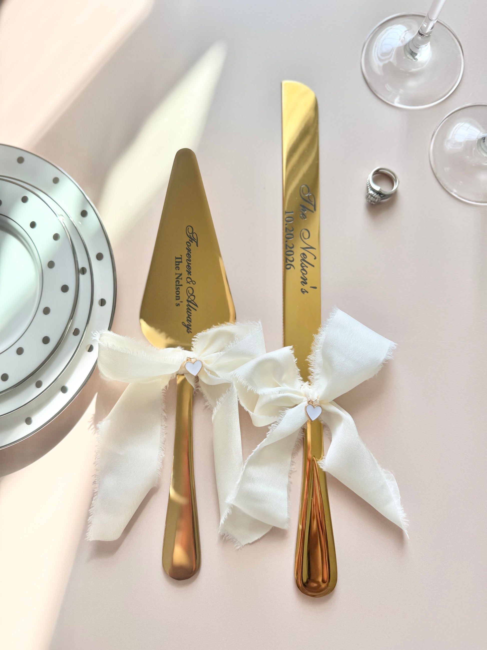 Wedding Cake Cutting Set for Bride Gift for Bridal Shower Keepsake Gift for Luxury Wedding Present to Engaged Couple Gifts with Last Name two-piece wedding cake cutter gold engraved wedding cake knife set engraved custom wedding cake cutting set silver knife set for wedding cake personalized keepsake wedding gift idea for new couple engaged gift for bride to be bridal shower gift idea something blue cornflower blue shade wedding gift for new bride wedding keepsake cutting utensil for cake photo