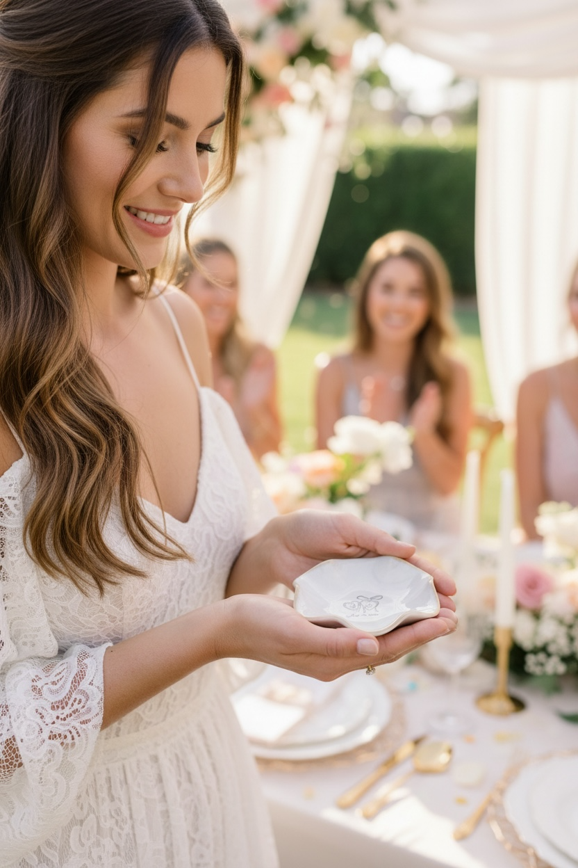 Bride ring dish personalized jewelry holder for engagement gift wedding day keepsake gift to bride from mom best friend engagement party gift bridal shower present engraved ring dish for bride to be elegant jewelry holder for wedding morning bride accessory tray custom name ring dish wedding keepsake jewelry storage gift engagement ring holder newly engaged woman unique wedding gift idea bride proposal gift from maid of honor timeless engagement ring tray for bride to be wedding box ring dish