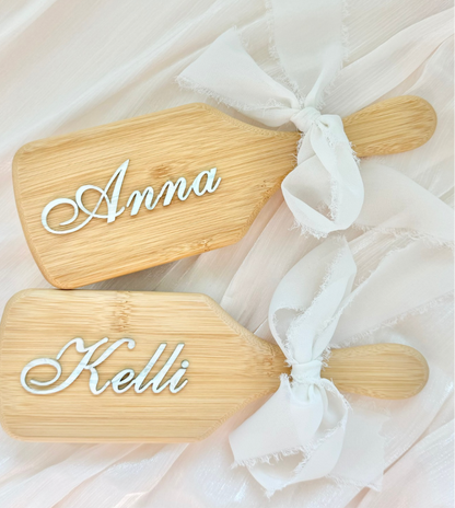 Personalized Paddle Hair Brush with Name and White Bow