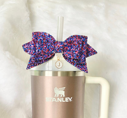 Multicolor Glitter Stanley Tumbler Straw Bow