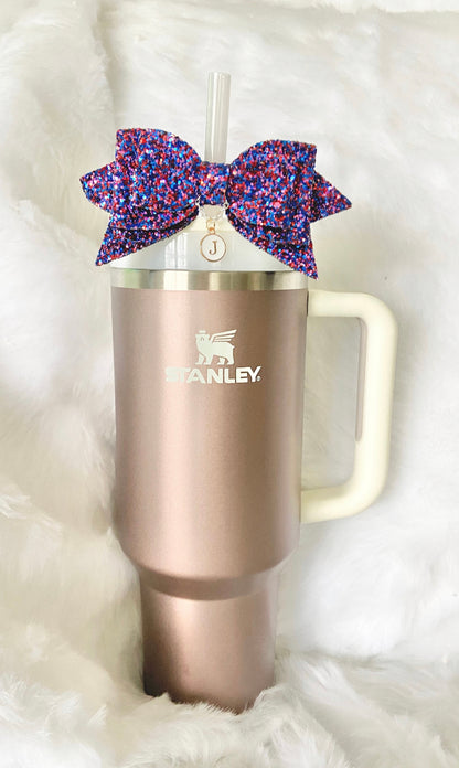 Multicolor Glitter Stanley Tumbler Straw Bow