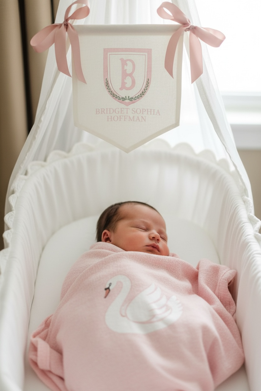 baby announcement banner girl baptism party decor for toddler first birthday pink banner canvas with name personalized bassinet sign monogram crest flag elegant nursery wall hanging custom baby shower decoration keepsake for newborn photo backdrop baptism reception decor toddler birthday banner personalized girl birthday banner baptism day celebration pink and white christening decoration custom monogrammed flag unique baby gift idea personalized banner for girls first birthday party decor pink