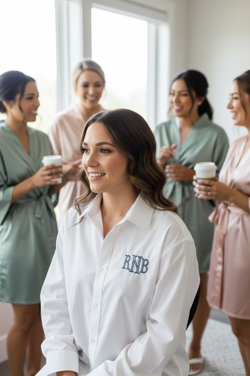 monogram button down oversize shirt bridal party matching top personalized initial long sleeve wedding day loungewear outfit bachelorette getting ready shirt bridesmaid button down pajama style bridal shirt custom wedding morning outfit bride bridesmaid matching shirts bridal party pajama personalized bridal party gift wedding morning getting ready outfit engagement party shirt honeymoon loungewear bridal shower gift custom monogram bridesmaid oversized top bridal party matching wedding morning