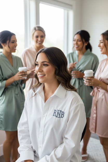 monogram button down oversize shirt bridal party matching top personalized initial long sleeve wedding day loungewear outfit bachelorette getting ready shirt bridesmaid button down pajama style bridal shirt custom wedding morning outfit bride bridesmaid matching shirts bridal party pajama personalized bridal party gift wedding morning getting ready outfit engagement party shirt honeymoon loungewear bridal shower gift custom monogram bridesmaid oversized top bridal party matching wedding morning