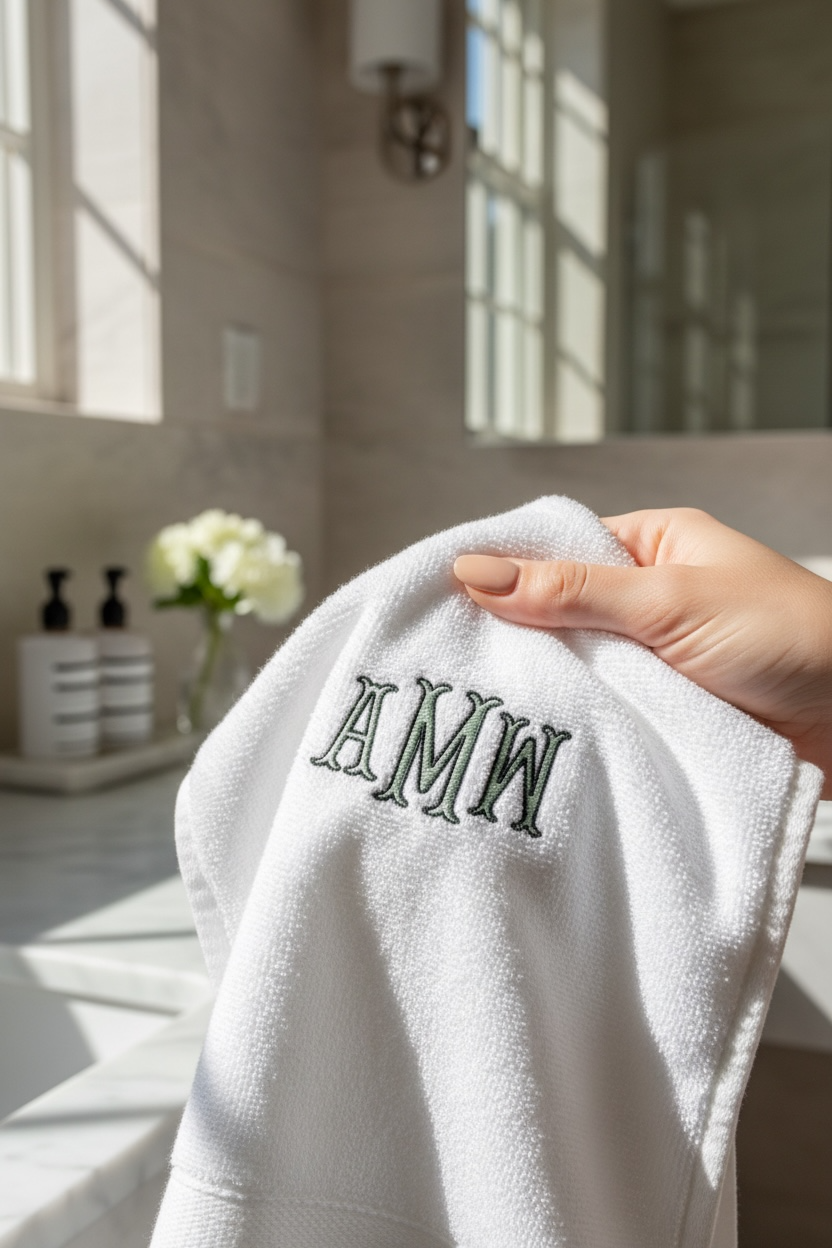 embroidered monogram hand towel personalized bathroom towel with initials custom housewarming gift for new home bridal shower gift for bride to be engagement gift for couple newlywed couple bathroom decor personalized hostess gift embroidered initial hand towel custom wedding gift personalized home decor towel classic elegant bathroom accessory for couples embroidered initial hand towel personalized bathroom decor towel custom monogram gift for bride to be bridal shower gift bride to be gifts