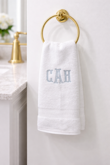 embroidered monogram hand towel personalized bathroom towel with initials custom housewarming gift for new home bridal shower gift for bride to be engagement gift for couple newlywed couple bathroom decor personalized hostess gift embroidered initial hand towel custom wedding gift personalized home decor towel classic elegant bathroom accessory for couples embroidered initial hand towel personalized bathroom decor towel custom monogram gift for bride to be bridal shower gift bride to be gifts