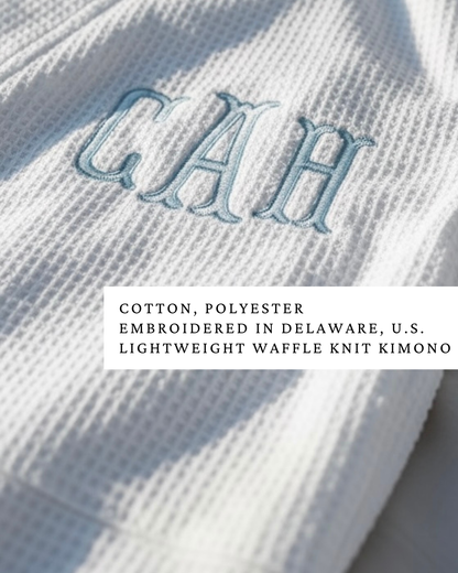 embroidered monogram waffle knit bridal robe personalized bride getting ready outfit custom initial bridesmaid robe wedding morning makeup cover up lightweight spa robe bachelorette party matching robes bridal party gift for her girl weekend spa robe custom wedding day loungewear monogrammed bridesmaid proposal gift white bridal shower gift personalized wedding keepsake robe custom embroidered initial robe custom initial for bride bridesmaid bachelorette party girl weekend matching robes gifts