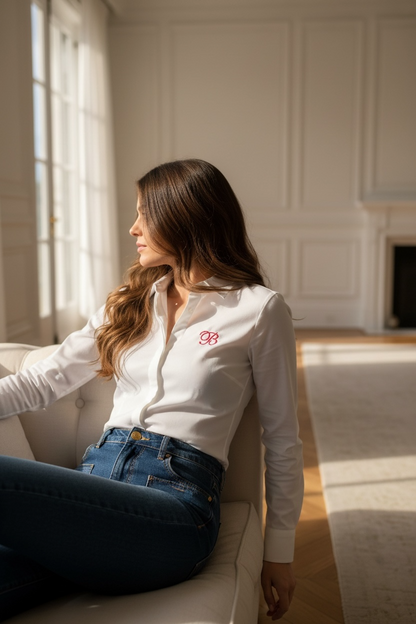 Personalized embroidered button down shirt for women with custom name monogram long sleeve blouse perfect for bridesmaid ready outfit engagement gift for her wedding morning shirt custom embroidered womens blouse bridal party shirts personalized bridesmaid proposal gift monogrammed button up shirt women classic white button down personalized bridal shirt custom name embroidery womens shirt keepsake bridal party outfit wedding photo ready blouse engagement present personalized clothing for women