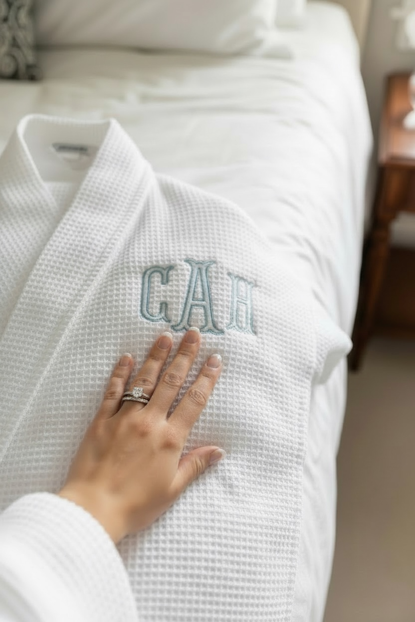 embroidered monogram waffle knit bridal robe personalized bride getting ready outfit custom initial bridesmaid robe wedding morning makeup cover up lightweight spa robe bachelorette party matching robes bridal party gift for her girl weekend spa robe custom wedding day loungewear monogrammed bridesmaid proposal gift white bridal shower gift personalized wedding keepsake robe custom embroidered initial robe custom initial for bride bridesmaid bachelorette party girl weekend matching robes gifts