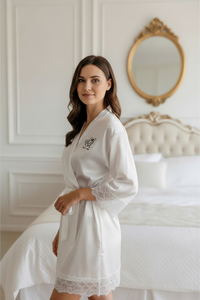 Bride Personalized White Silk Robe Monogram Bridal Shower Gift Bride to Be Future Mrs Wedding Day Robe Best Friend Engagement Something Blue personalized white silk bride robe custom bride robe with name bridal shower gift for bride to be future mrs wedding day robe luxury silk getting ready robe engagement gift for bride monogram bridal robe something blue bridal robe wedding morning robe for bride personalized bridal keepsake gift best friend bride gift daughter wedding gift elegant bride gift