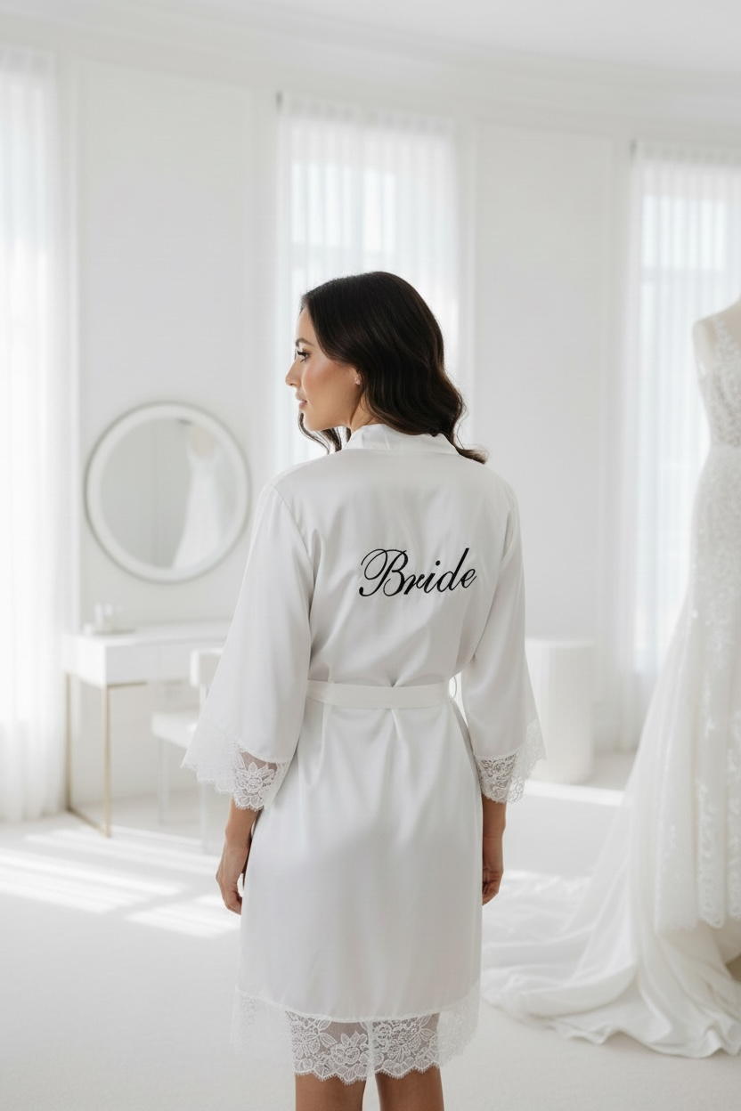 Bride Personalized White Silk Robe Monogram Bridal Shower Gift Bride to Be Future Mrs Wedding Day Robe Best Friend Engagement Something Blue personalized white silk bride robe custom bride robe with name bridal shower gift for bride to be future mrs wedding day robe luxury silk getting ready robe engagement gift for bride monogram bridal robe something blue bridal robe wedding morning robe for bride personalized bridal keepsake gift best friend bride gift daughter wedding gift elegant bride gift