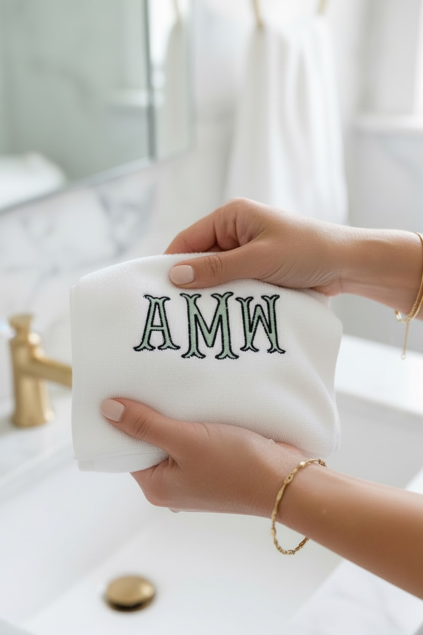 embroidered monogram hand towel personalized bathroom towel with initials custom housewarming gift for new home bridal shower gift for bride to be engagement gift for couple newlywed couple bathroom decor personalized hostess gift embroidered initial hand towel custom wedding gift personalized home decor towel classic elegant bathroom accessory for couples embroidered initial hand towel personalized bathroom decor towel custom monogram gift for bride to be bridal shower gift bride to be gifts